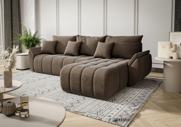 Ecksofa Schlafsofa LOUISE Stoff Monolith Braun Ottomane Rechts