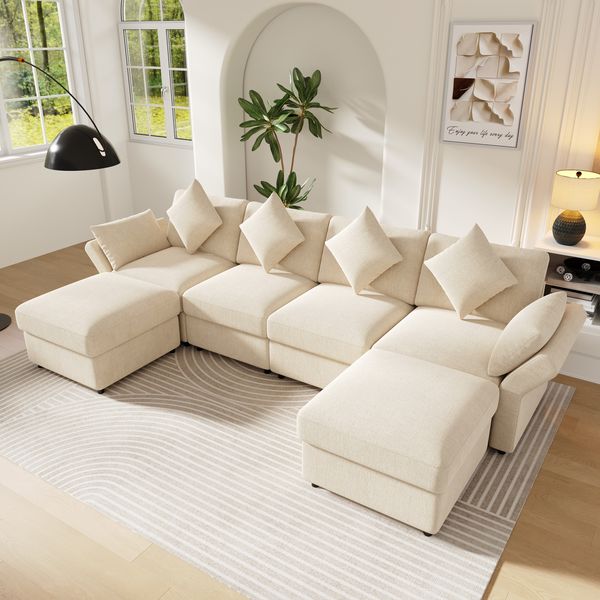 4-Sitzer Wohnlandschaft B 284 x T 156,5 x H 86 cm aus Chenille mit verstellbaren Armlehnen