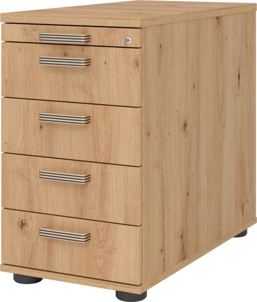 bümö Schreibtisch Schrank abschließbar, Schubladenschrank Holz in Asteiche, Container mit Schubladen - Schubladen Schrank Büro, Schreibtisch Container od. Schreibtisch Kommode mit Streifengriffe, SC50-R-R-SG