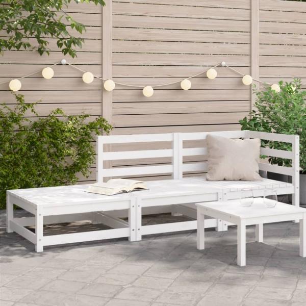 vidaXL Gartensofa mit Hocker 2-Sitzer Weiß Massivholz Kiefer 837971