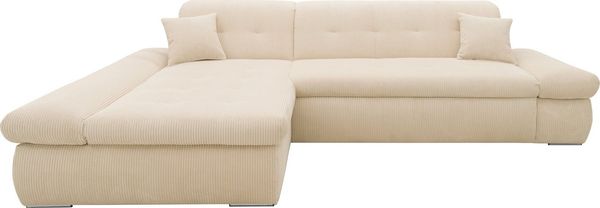 DOMO collection Ecksofa Moric, L-Form, XXL-Sofa - Breite 300cm, viel Platz, auch in Cord, wahlweise mit Bettfunktion und Armteilverstellung, Cord, Creme