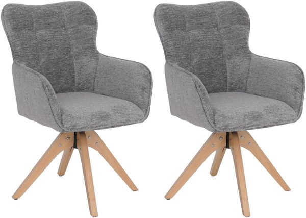 2er-Set Esszimmerstuhl HWC-Q35, Küchenstuhl Armlehne drehbar Auto-Return, Stoff Chenille (680g/m²) Holz MVG ~ grau