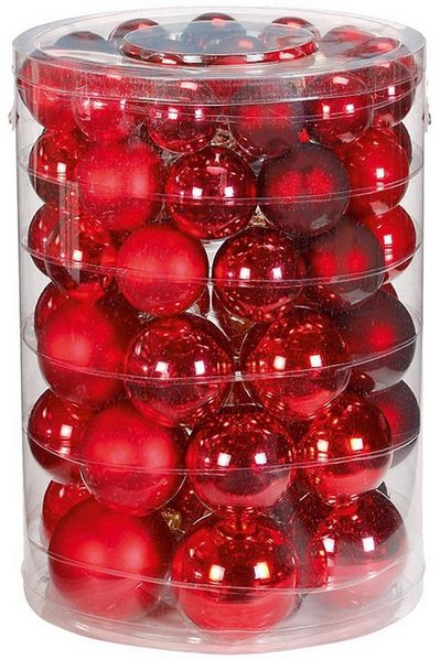 INGE-GLAS® Weihnachtsbaumkugel Weihnachtskugeln Rot, Ø 4+5+6+7 cm, 60 Stück, b