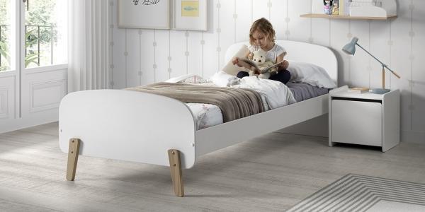 Kiddy Set aus Einzelbett, Lattenrost, Nachtkonsole und Spielkiste aus MDF Weiß