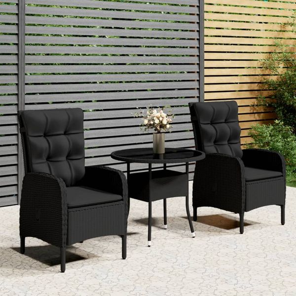 vidaXL 3-tlg. Garten-Bistro-Set Poly Rattan Schwarz 3058548