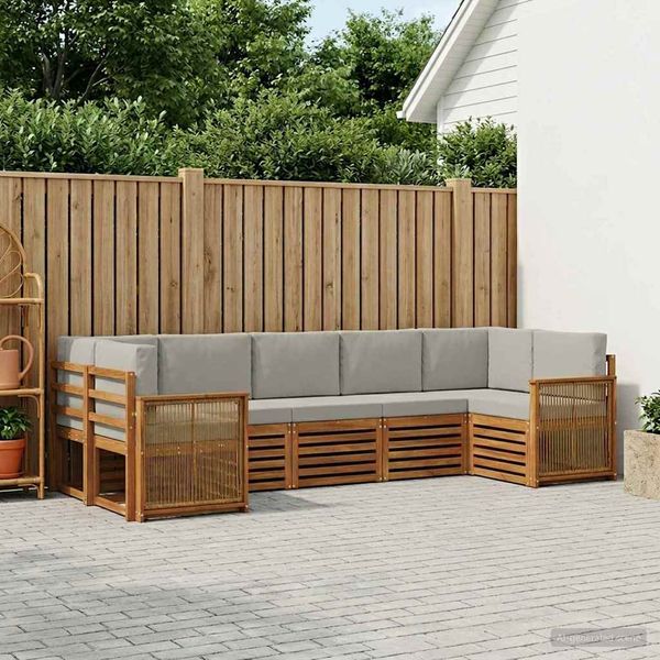 vidaXL Ecksofa Set mit Kissen 6 pcs Natürlich und Hellgrau 3384807