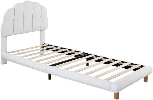 90x200cm Einzelbett, Kinderbett, Jugendbett, Polsterbett, Holzlattenrost, Vliesimitat, Weiß Bild 5