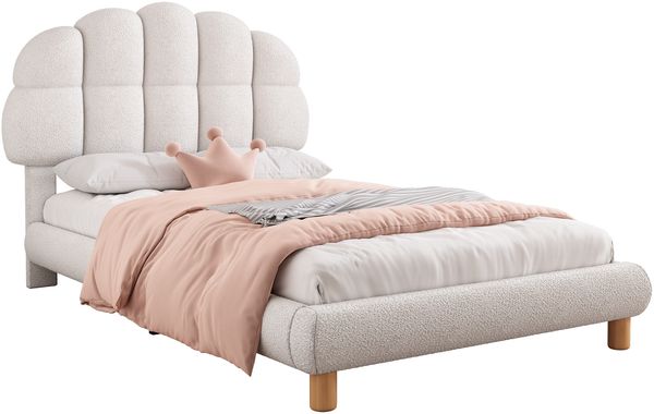 90x200cm Einzelbett, Kinderbett, Jugendbett, Polsterbett, Holzlattenrost, Vliesimitat, Weiß Bild 4