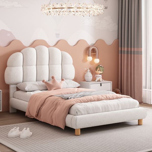 90x200cm Einzelbett, Kinderbett, Jugendbett, Polsterbett, Holzlattenrost, Vliesimitat, Weiß