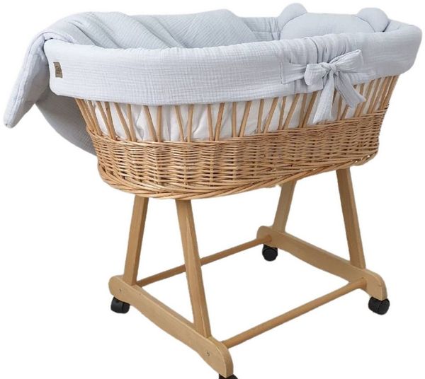 Babymajawelt Babybettwäsche MUSSELIN Ersatz Bett Set (NUR Stoff Ausstattung) ohne Stubenwagen, Musselin, 4 teilig, Made in EU, Besonders weich, Reine Baumwolle, Ohne Himmel