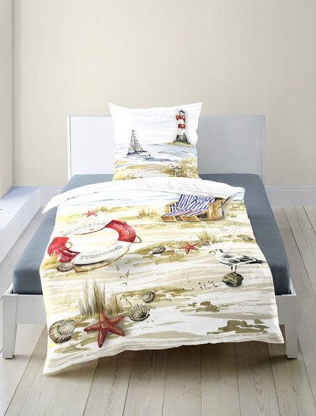 Bettwäsche Bierbaum Mako Satin 5330-20 Strand Maritim sand 135x200