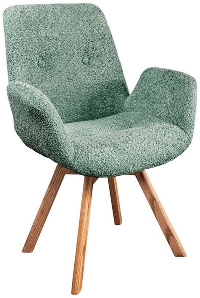 riess-ambiente Polsterstuhl BALTIC mint/natur - Bouclé, Eiche-Massivholz, 360° drehbar, Armlehnen (Einzelartikel, 1 St), Luxuriöser Teddystoff- ideal für Ess-, Wohn- & Schlafzimmer oder Küche