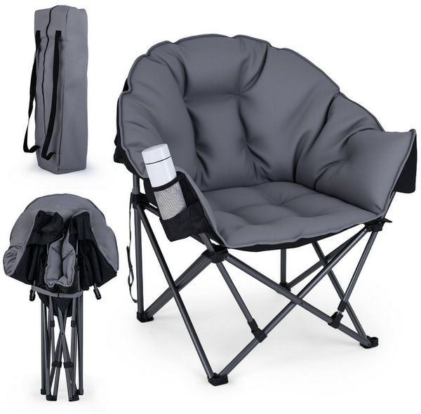 COSTWAY Campingstuhl, Klappstuhl gepolstert XXL mit Getränkehalter, bis 227kg