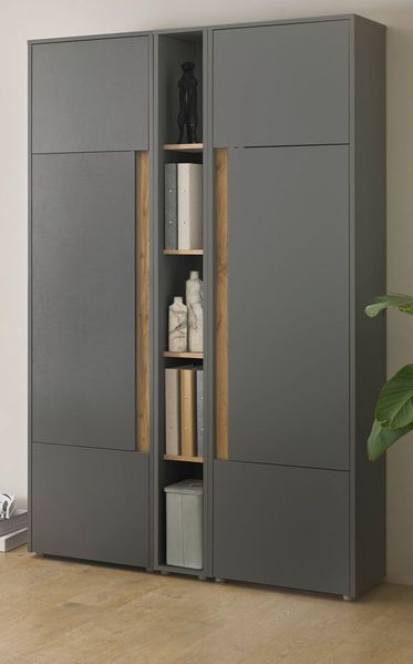 Aktenschrank Set Center in grau matt und Eiche Wotan 120 x 200 cm