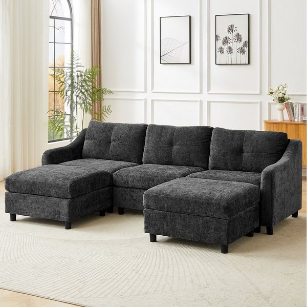 Jiexi Wohnlandschaft Ecksofa Mit Schlaffunktion Kordsofa, L oder U Form Couch
