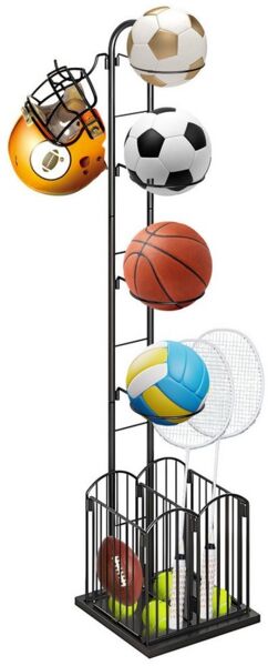 JEOBEST Sportgeräte-Regalwagen Basketball Aufbewahrungsregal, langlebig, with 4 Ball Ständer Und Körben