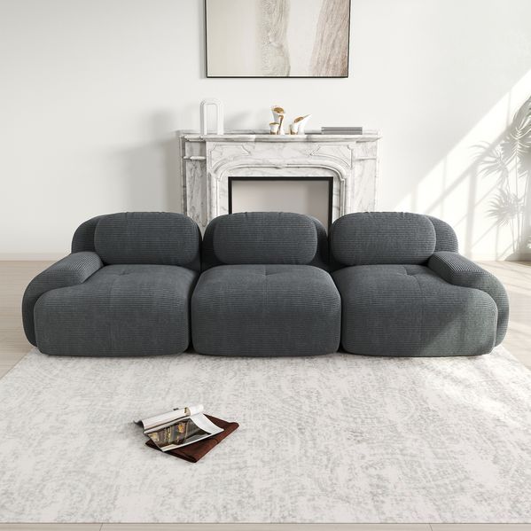 3-Sitzer Sofa 298×103×75 cm aus Cordstoff rahmenlos modular, grau