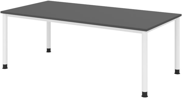 bümö höhenverstellbarer Schreibtisch H-Serie 200x100 cm in graphit, Gestell in Weiß - PC Tisch für's Büro manuell höhenverstellbar, Computertisch verstellbar, HS-2E-G-W