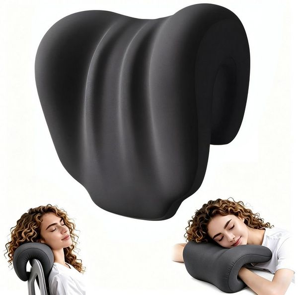 HEYHIPPO Nackenkissen Memory Foam Nackenkissen für Bürostuhl ergonomisch Schwarz, 27×18×26cm, Packung, Kopfkissen für Schreibtischstuhl & Flugzeug – Nackenkissen,ca. 330 g, Ergonomisches Nackenkissen für Büro, Flugzeug, Sessel & Gartenstuhl