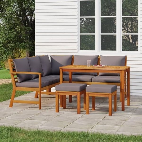IKAYAA Wetterfestes Holz-Sofa-Set – Komfortable Eck-Lounge (inkl. Couchtisch) für Balkone, Veranden und Wintergärten