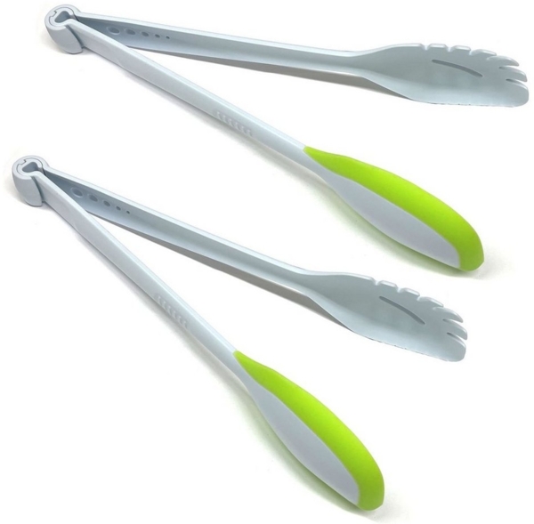 HAC24 Servierzange 2x Küchenhelfer Salatbesteck Servierbesteck Teigschaber Nudelzange, 5in1 Kräuter Abstreifer Spaghetti Zange Silikonschaber Universalzange