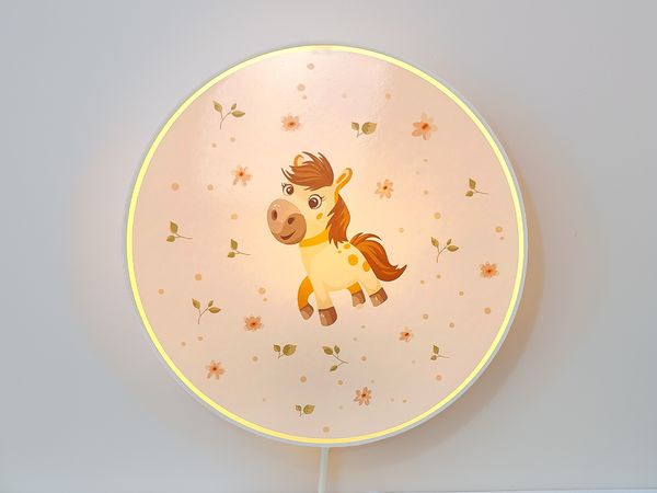 Kinderzimmer Wandlampe Pony Ø 25cm mit Schalter, Kabel, Stecker & E14 LED