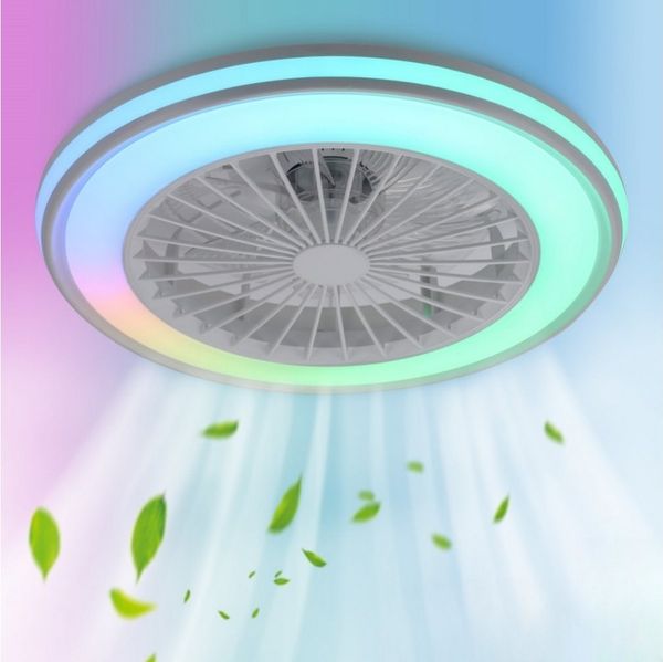 WILGOON Deckenleuchte Deckenventilator mit Beleuchtung, Music RGB Dimmbar mit Fernbedienung, Luftzirkulationsfunktion, LED fest integriert, Warmweiß, Neutralweiß, Kaltweiß, RGB Farbwechsel, Schlafzimmer Leise Ventilator mit Bluetooth für Wohnzimmer Küc...
