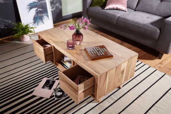 Couchtisch Massivholztisch NIAM 118 x 60 x 46 cm Holz Akazie Landhausstil Bild 3