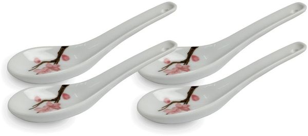 WestCraft Suppenlöffel Grey Series ASIATICA - Sakura, Porzellan-Löffel-Set Asien / Ramen, 14,5cm - Reis-Löffel - Suppen-Löffel, Servier-Löffel, Spoon-Set-Sakura