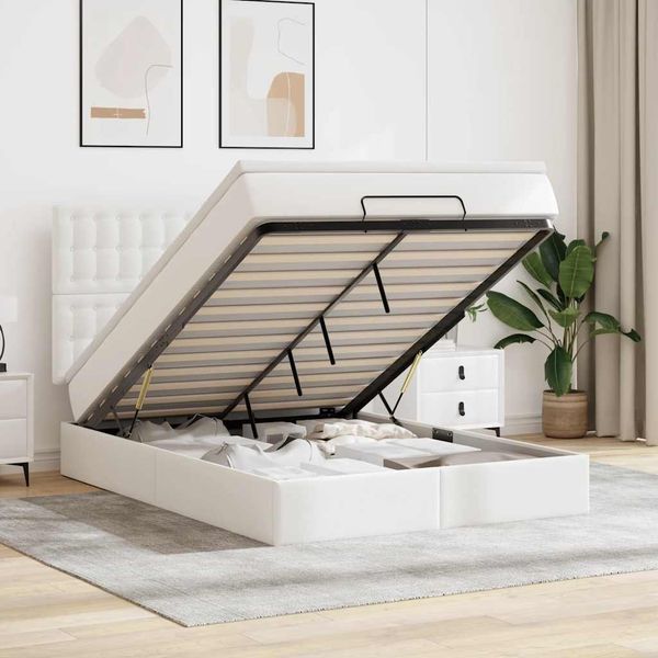 vidaXL Ottoman-Bett mit Matratze Weiß 140x200 cm Kunstleder 3313007