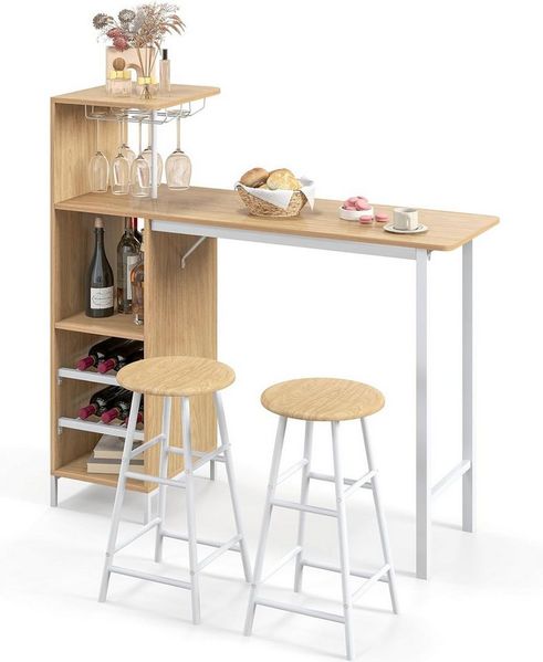 KOMFOTTEU Bartisch mit Barhocker (Set, 3-St), mit Glashalter & Lagerregalen