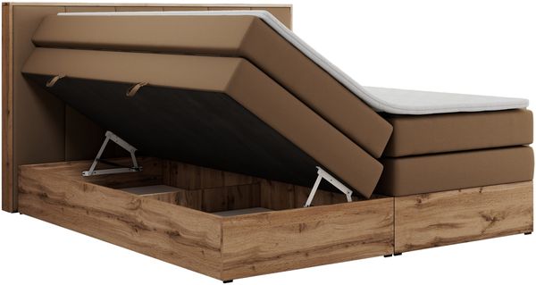 Boxspringbett, Doppelbett mit zwei 7 Härtezonen Multipocket-Matratzen, Bettkästen, Eiche Wotan Holzrahmen, Polsterbett mit Topper-Matratze - ALBERO 1 KING - 200 x 200 cm - Braun Kunstleder - H4 Bild 5