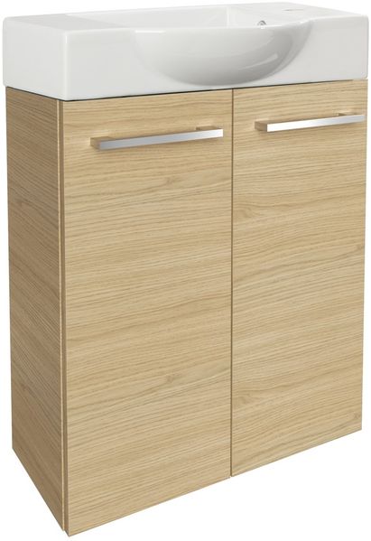 FACKELMANN SBC B.STYLE Gäste WC Waschtisch Set 55 cm breit, Braun, Waschbecken Keramik Hahnloch rechts