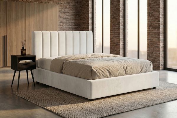 KAWOLA Bett CATTURA Polsterbett Velvet creme 140x200cm mit Lattenrost