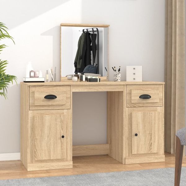 Schminktisch, Frisiertisch mit Spiegel Sonoma-Eiche 130x50x132,5 cm