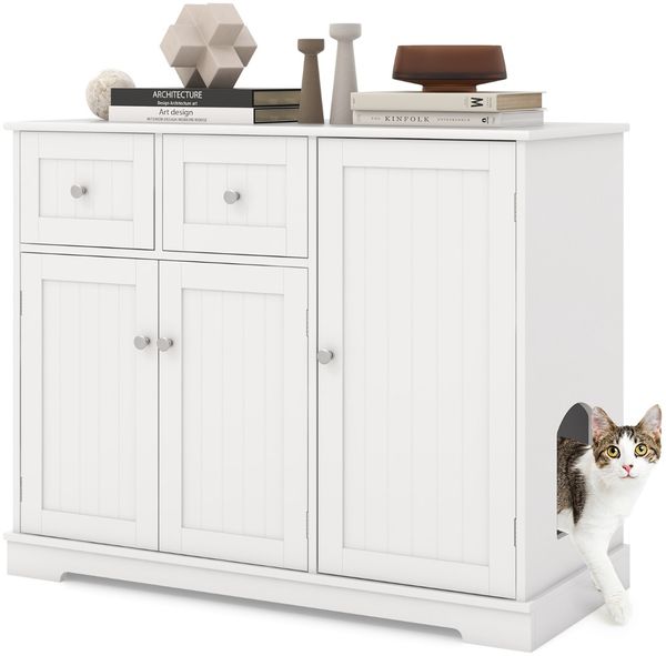 Versteck für die Katzentoilette mit 2 Schubladen & 3 Türen Holz Katzenschrank Katzenmöbel