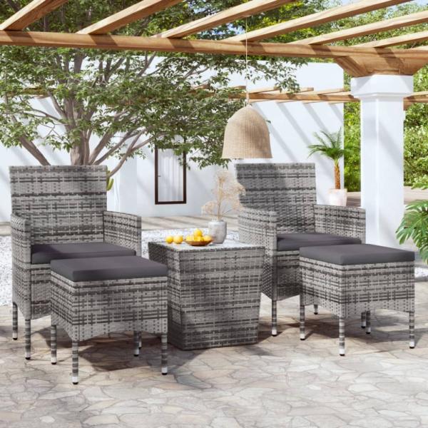 vidaXL 5-tlg. Garten-Bistro-Set Poly Rattan und Hartglas Grau 3058369