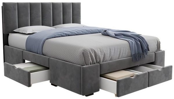 Odikalo Polsterbett 140x200 160x200 Doppelbett Jugendbett mit Lattenrost & Schubladen (Polsterbett 140x200 cm / 160x200 cm Samt, Mit Lattenrost Rückenlehne 4 Schubladen, grau)