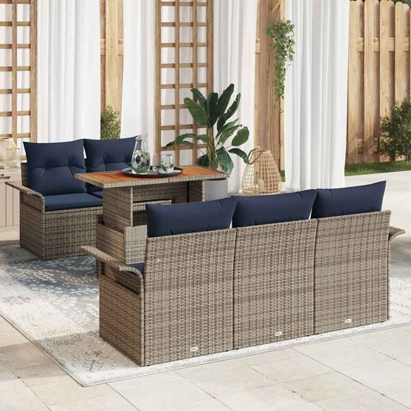 vidaXL Garten-Sofa-Set mit Kissen 6 pcs Grau und Marineblau 3349275