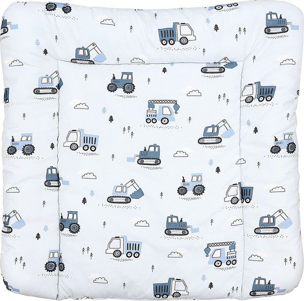 TupTam Baby Wickeltischauflage mit Baumwollbezug Gemustert, Farbe: Baufahrzeuge/Bagger/Blau/Hellgrau, Größe: 70x70 cm