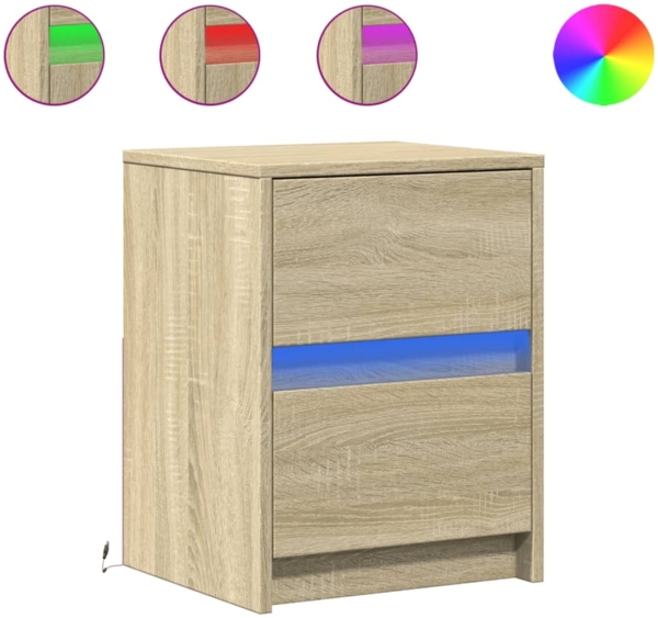 vidaXL Nachttische mit LED-Leuchten 2 Stk. Sonoma Eiche Holzwerkstoff 852038