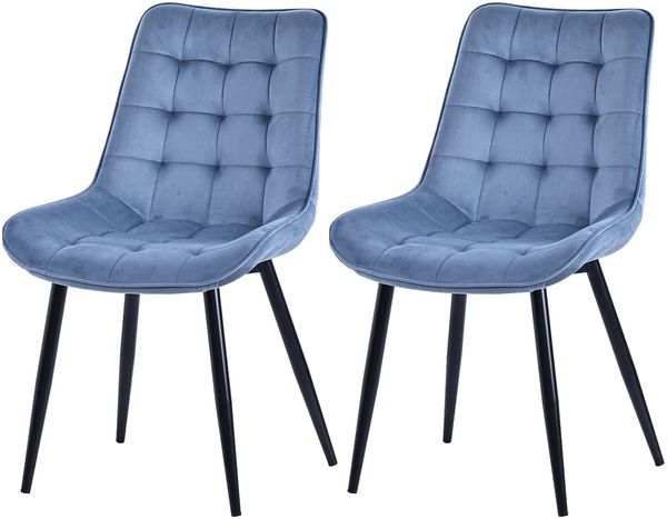 HOMAVO 2er Set 'YZ2' Esszimmerstuhl mit geradlinige Karosteppung, Samt blau, 53 x 62,5 x 88 cm