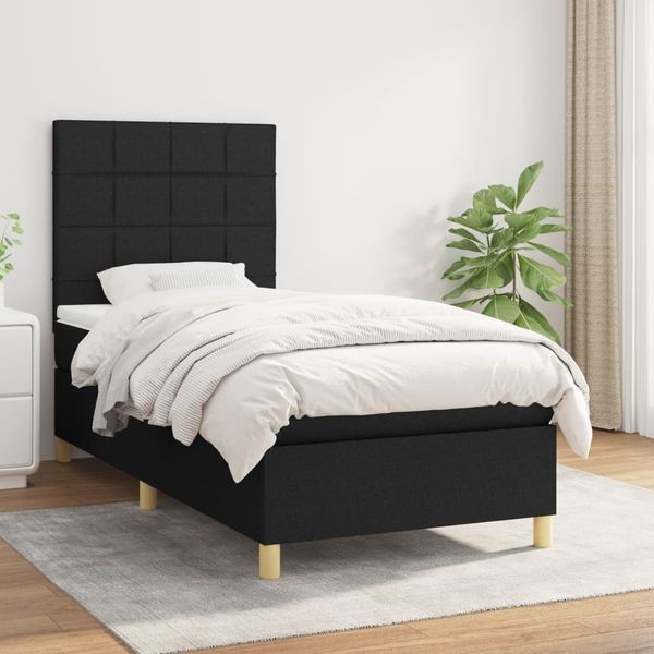 vidaXL Boxspringbett mit Matratze Schwarz 80x200 cm Stoff, Härtegrad: H2 [3142291]