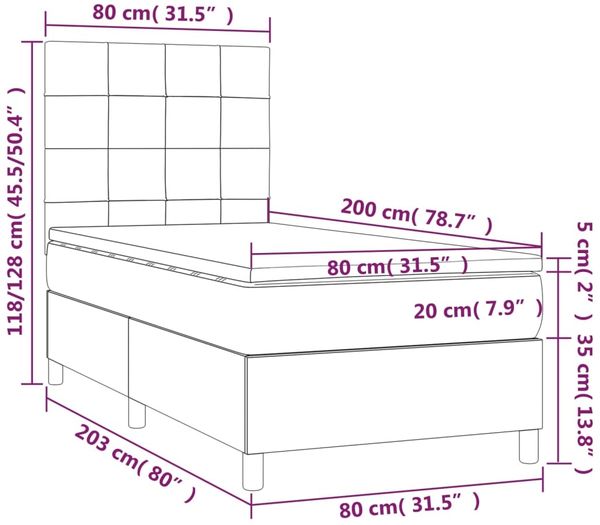 vidaXL Boxspringbett mit Matratze Schwarz 80x200 cm Stoff, Härtegrad: H2 [3142291] Bild 6