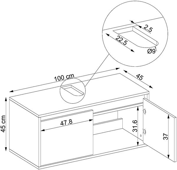 Roomart ATLANTIC-100 Badmöbel - nur Unterschrank - H 45 x B 45 x T 100 cm • Weiß Bild 5