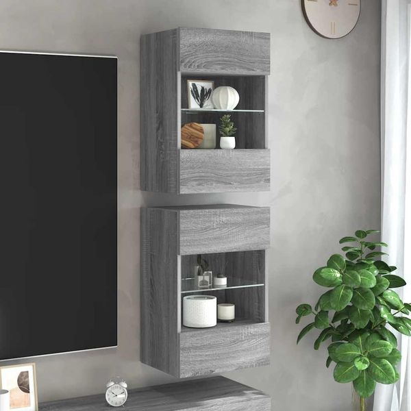 vidaXL Wandschränke mit LED-Leuchten für TV 2 Stk. Grau Sonoma 837089