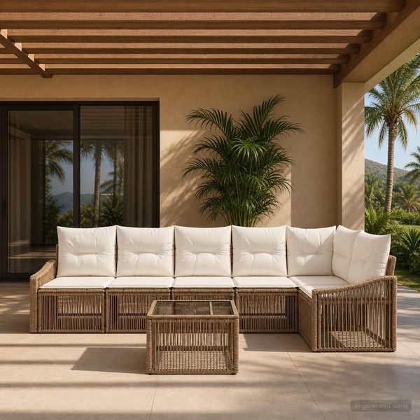 vidaXL Gartensofa-set 7 pcs Beige Poly-Rattan 3436014