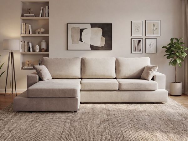 GRAINGOLD Ecksofa Nesto, Couch L-Form fürs Wohnzimmer, Modern Stil, Chenille-Stoff, Beige, Links