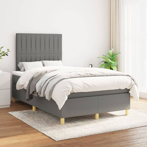 vidaXL Boxspringbett mit Matratze Dunkelgrau 120x200 cm Stoff, Härtegrad: H2 [3142482]