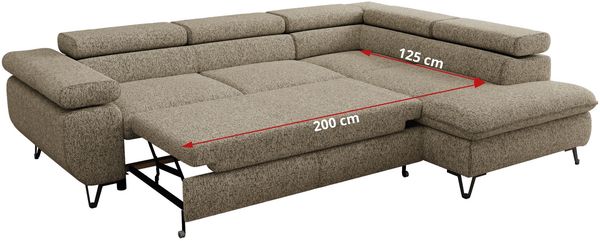 MKS Möbel 'Pablo L-Form' Ecksofa mit Schlaffunktion, verstellbare Kopfstützen, Dunkelbeige, Struktur, T25 Topper, Rechts Bild 7
